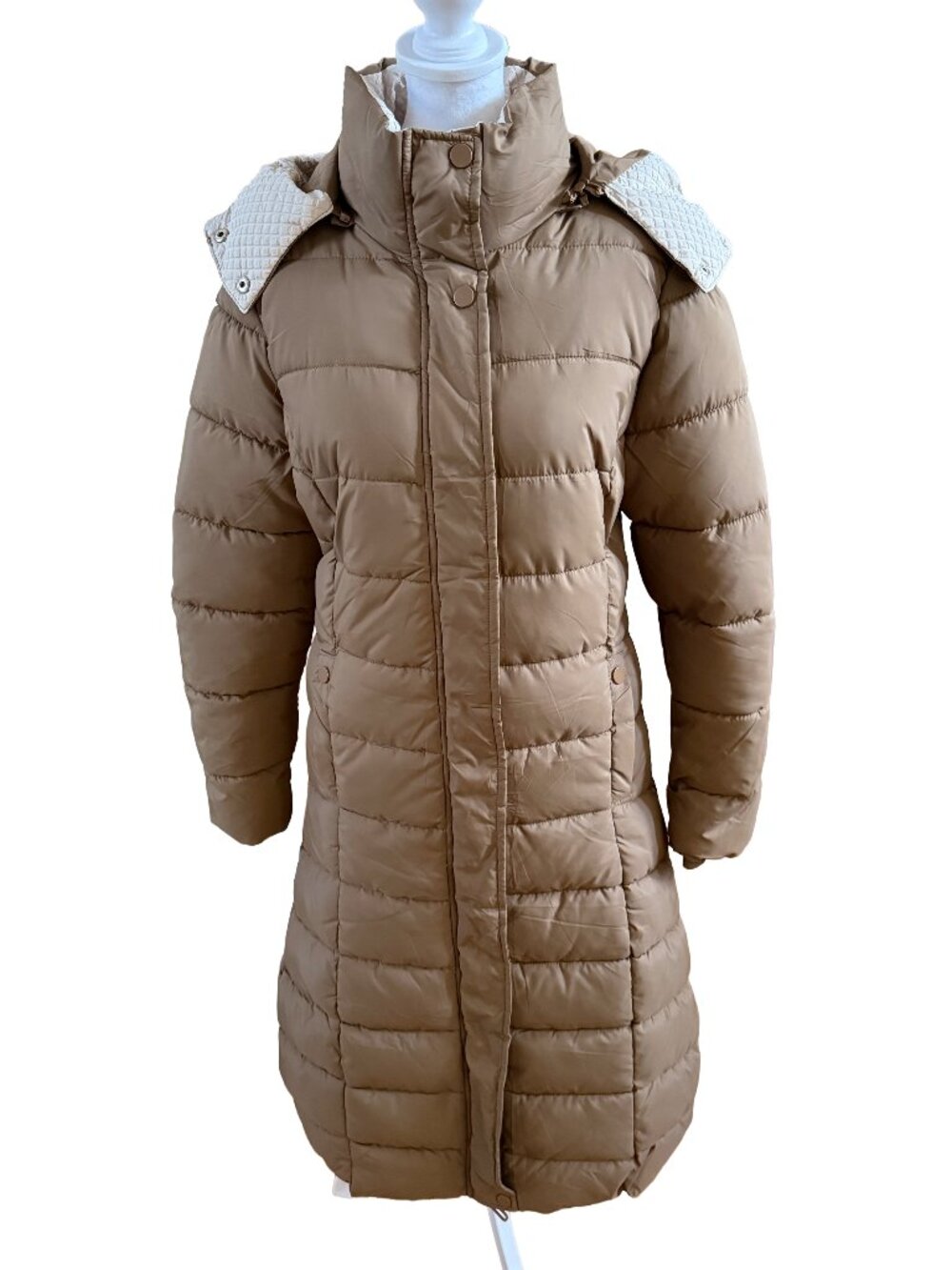 Red Marine Women's Medium Beige Long Hooded Puffer Coat
